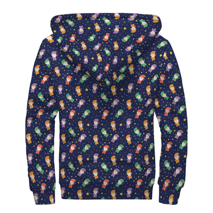 Cute Wizard Pattern Print Sherpa Lined Zip Up Hoodie