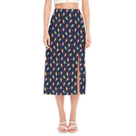 Cute Wizard Pattern Print Side Slit Midi Skirt