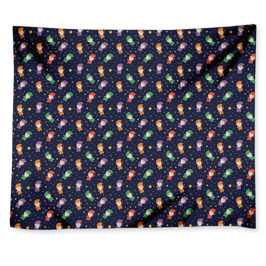 Cute Wizard Pattern Print Tapestry