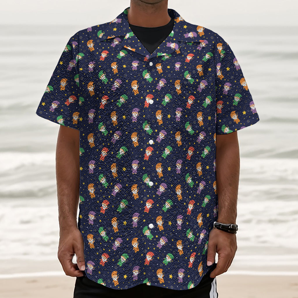 Cute Wizard Pattern Print Textured Short Sleeve Shirt