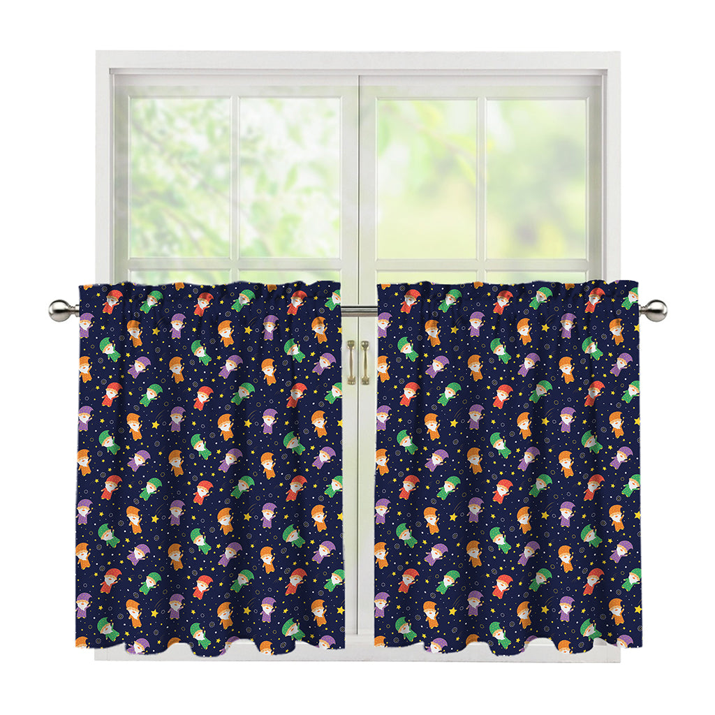 Cute Wizard Pattern Print Tier Curtains