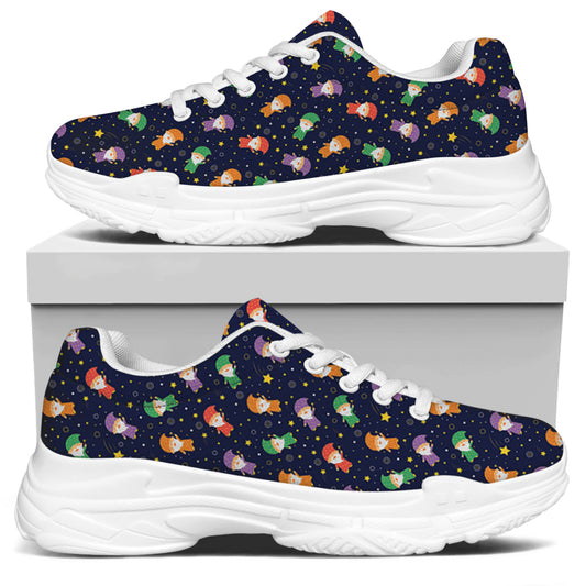 Cute Wizard Pattern Print White Chunky Shoes