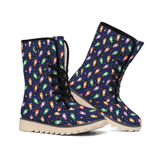 Cute Wizard Pattern Print Winter Boots