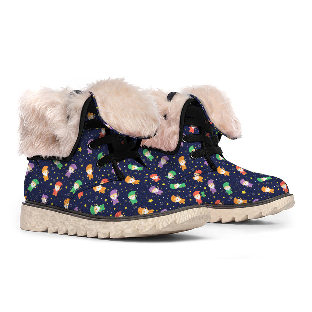 Cute Wizard Pattern Print Winter Boots