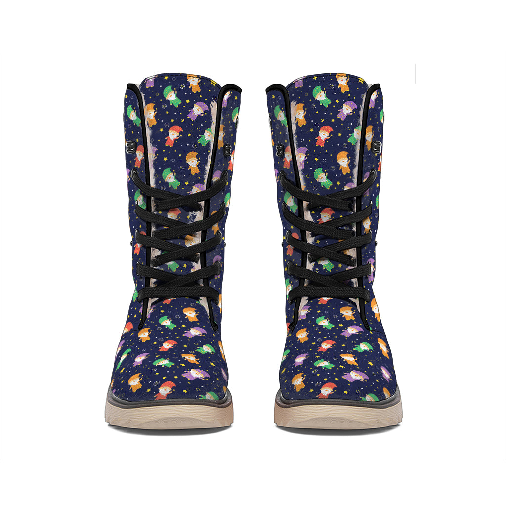 Cute Wizard Pattern Print Winter Boots