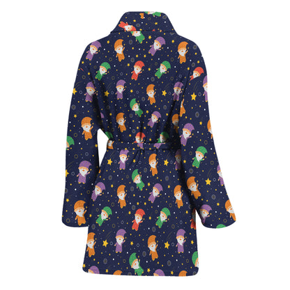 Cute Wizard Pattern Print Women's Bathrobe