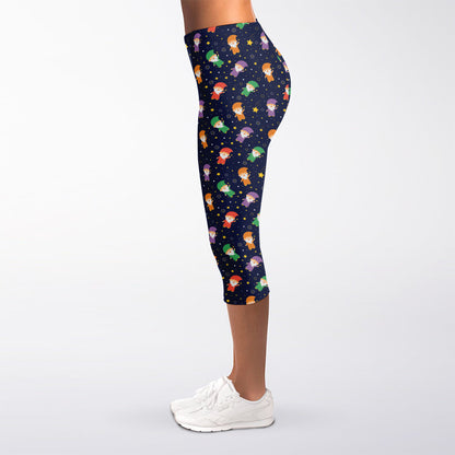 Cute Wizard Pattern Print Women's Capri Leggings
