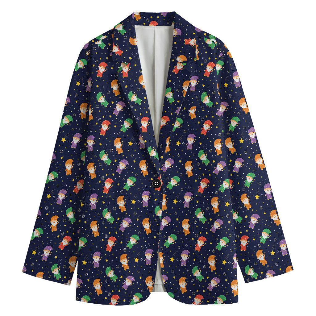 Cute Wizard Pattern Print Women's Cotton Blazer