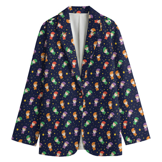 Cute Wizard Pattern Print Women's Cotton Blazer