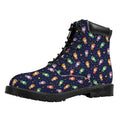 Cute Wizard Pattern Print Padded Collar Lace Up Boots