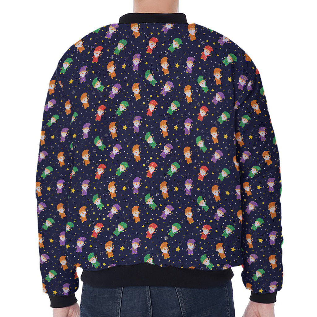 Cute Wizard Pattern Print Zip Sleeve Bomber Jacket