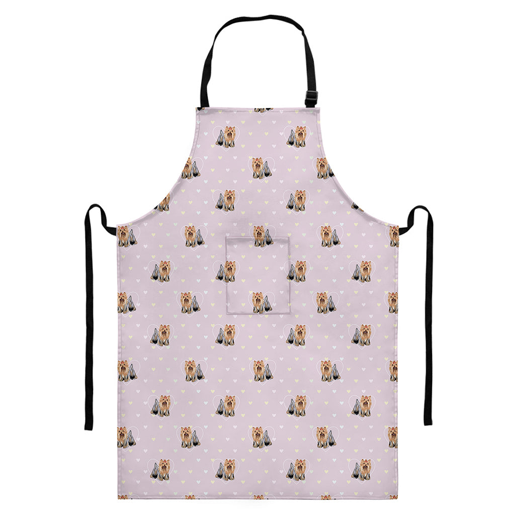 Cute Yorkshire Terrier Pattern Print Bib Apron With Pocket