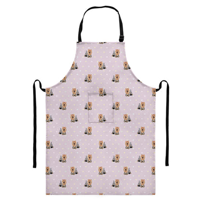 Cute Yorkshire Terrier Pattern Print Bib Apron With Pocket