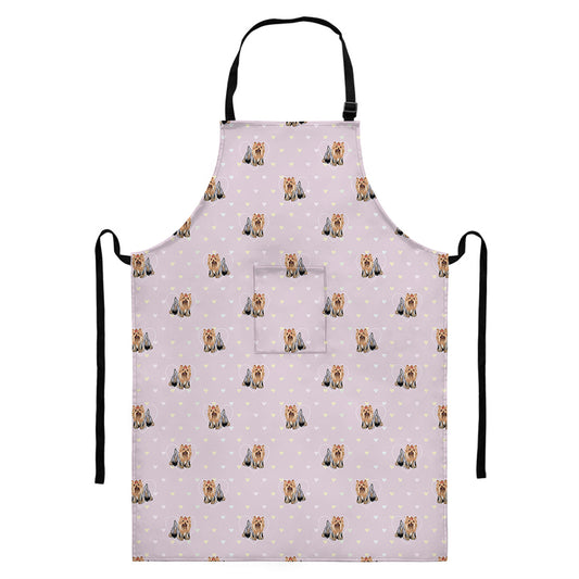 Cute Yorkshire Terrier Pattern Print Bib Apron With Pocket