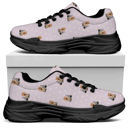 Cute Yorkshire Terrier Pattern Print Black Chunky Shoes