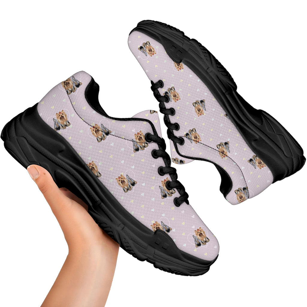 Cute Yorkshire Terrier Pattern Print Black Chunky Shoes