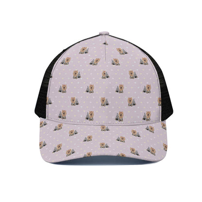 Cute Yorkshire Terrier Pattern Print Black Mesh Trucker Cap