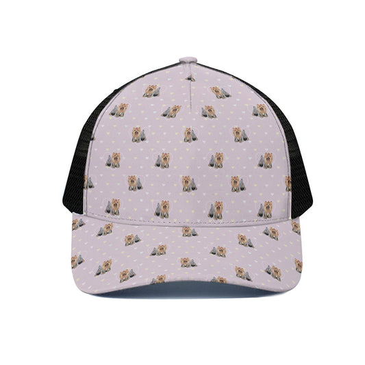 Cute Yorkshire Terrier Pattern Print Black Mesh Trucker Cap