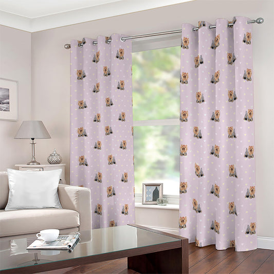 Cute Yorkshire Terrier Pattern Print Blackout Grommet Curtains