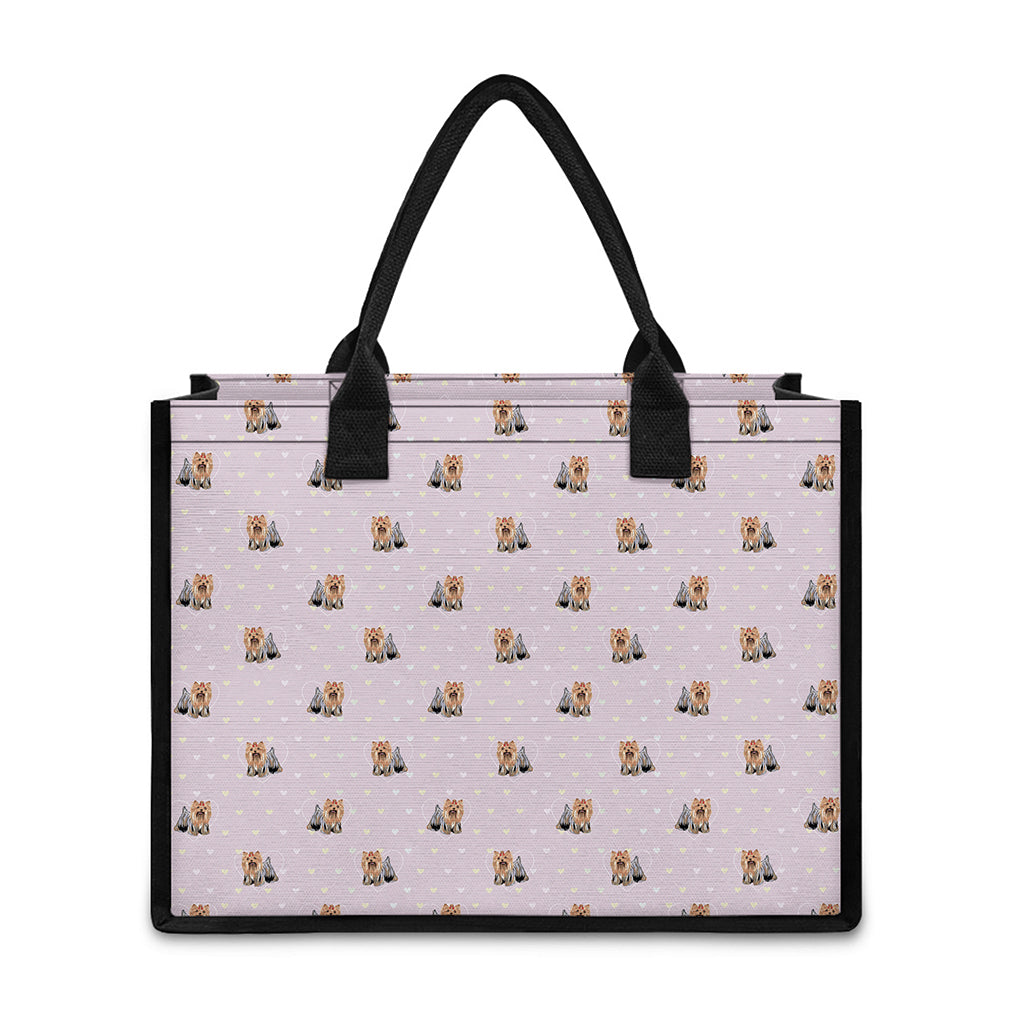 Cute Yorkshire Terrier Pattern Print Canvas Tote Bag