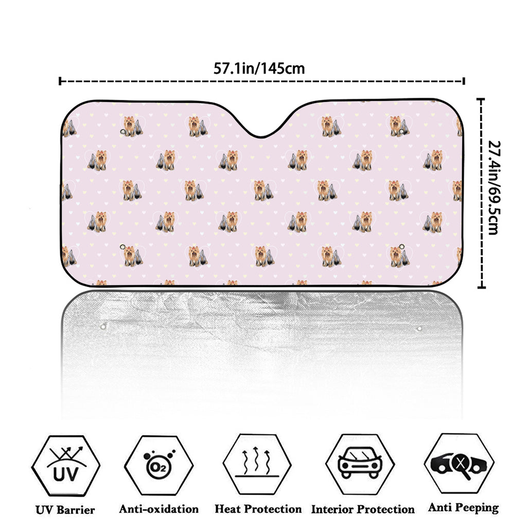 Cute Yorkshire Terrier Pattern Print Car Windshield Sun Shade