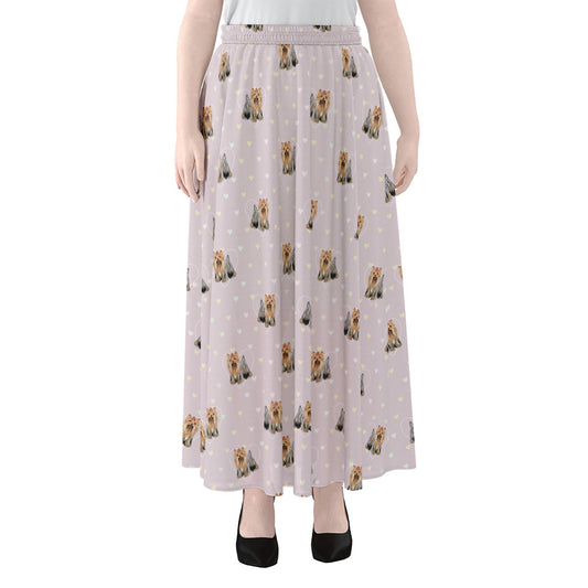 Cute Yorkshire Terrier Pattern Print Chiffon Maxi Skirt