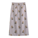 Cute Yorkshire Terrier Pattern Print Cotton Front Slit Maxi Skirt