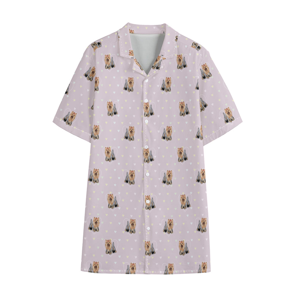 Cute Yorkshire Terrier Pattern Print Cotton Hawaiian Shirt