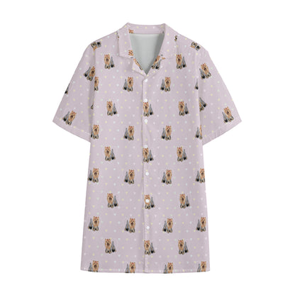 Cute Yorkshire Terrier Pattern Print Cotton Hawaiian Shirt