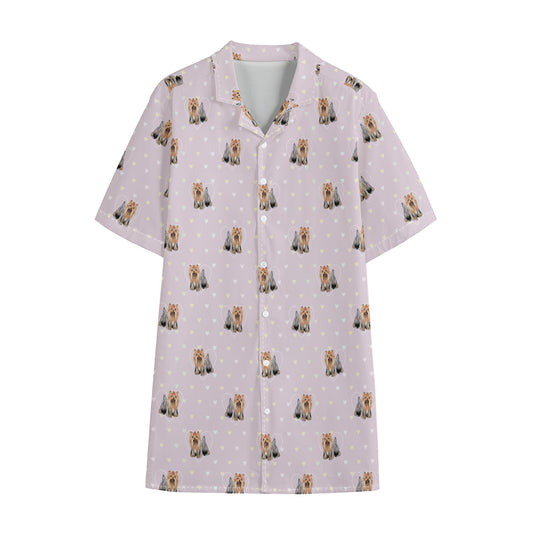 Cute Yorkshire Terrier Pattern Print Cotton Hawaiian Shirt