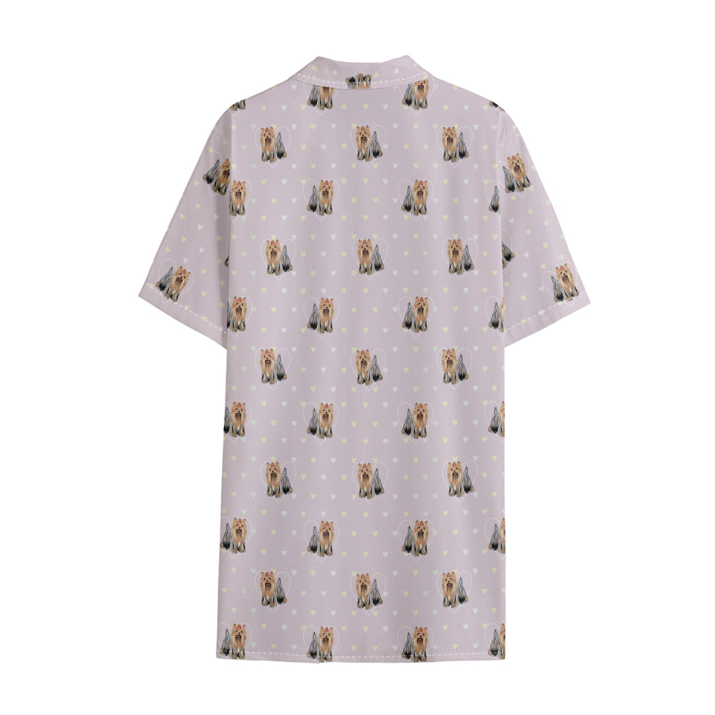 Cute Yorkshire Terrier Pattern Print Cotton Hawaiian Shirt