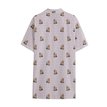 Cute Yorkshire Terrier Pattern Print Cotton Hawaiian Shirt