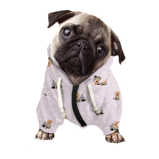 Cute Yorkshire Terrier Pattern Print Dog Zip Up Hoodie
