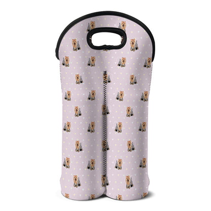 Cute Yorkshire Terrier Pattern Print Double Neoprene Wine Tote
