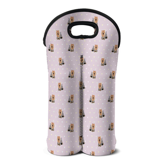 Cute Yorkshire Terrier Pattern Print Double Neoprene Wine Tote