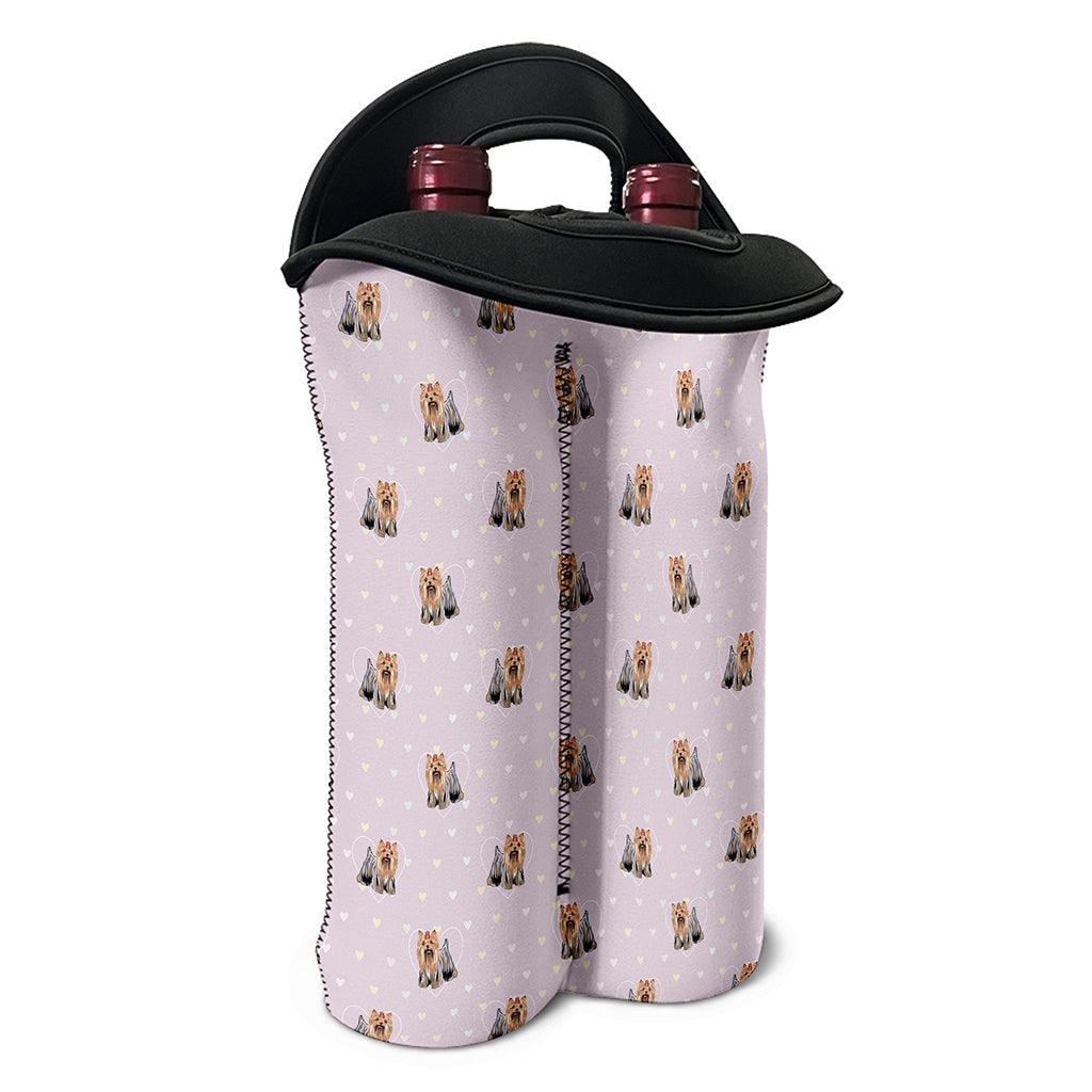 Cute Yorkshire Terrier Pattern Print Double Neoprene Wine Tote