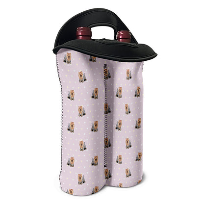 Cute Yorkshire Terrier Pattern Print Double Neoprene Wine Tote