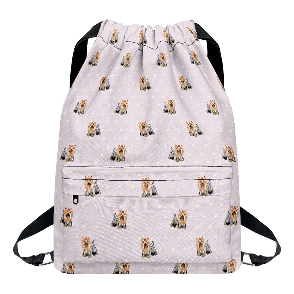 Cute Yorkshire Terrier Pattern Print Drawstring Backpack