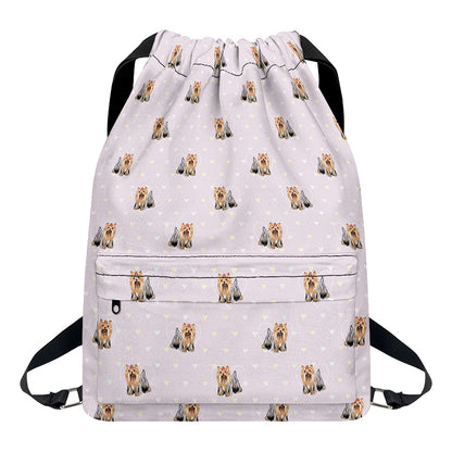 Cute Yorkshire Terrier Pattern Print Drawstring Backpack