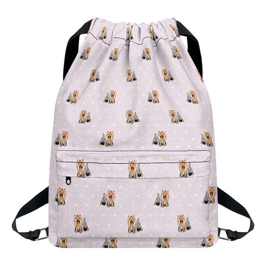 Cute Yorkshire Terrier Pattern Print Drawstring Backpack
