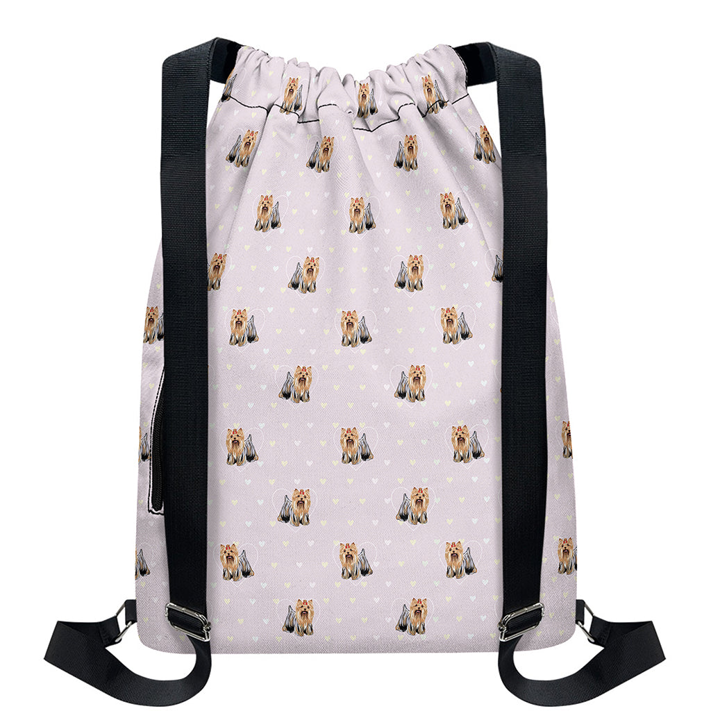Cute Yorkshire Terrier Pattern Print Drawstring Backpack