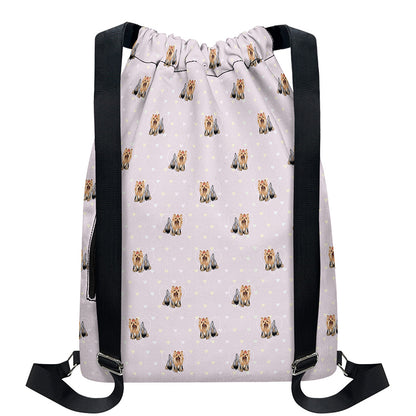 Cute Yorkshire Terrier Pattern Print Drawstring Backpack
