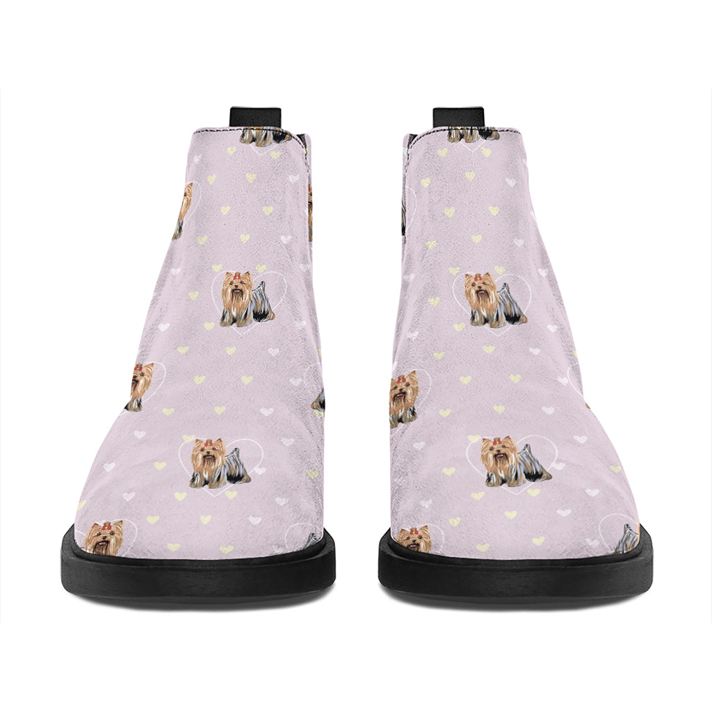 Cute Yorkshire Terrier Pattern Print Flat Ankle Boots