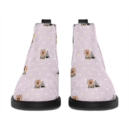 Cute Yorkshire Terrier Pattern Print Flat Ankle Boots