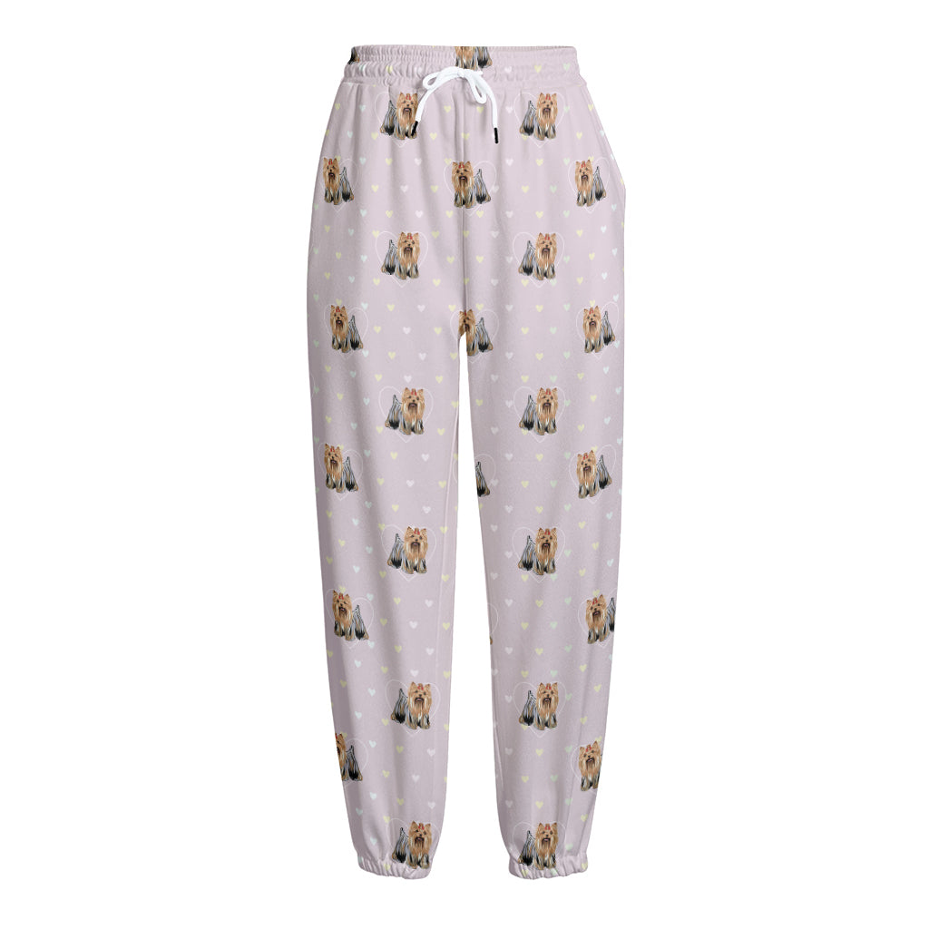 Cute Yorkshire Terrier Pattern Print Fleece Lined Knit Pants