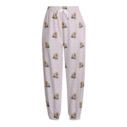 Cute Yorkshire Terrier Pattern Print Fleece Lined Knit Pants