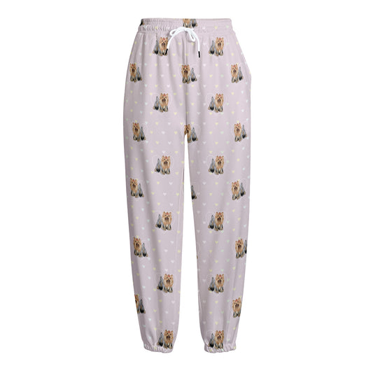 Cute Yorkshire Terrier Pattern Print Fleece Lined Knit Pants