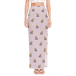 Cute Yorkshire Terrier Pattern Print High Slit Maxi Skirt