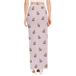 Cute Yorkshire Terrier Pattern Print High Slit Maxi Skirt