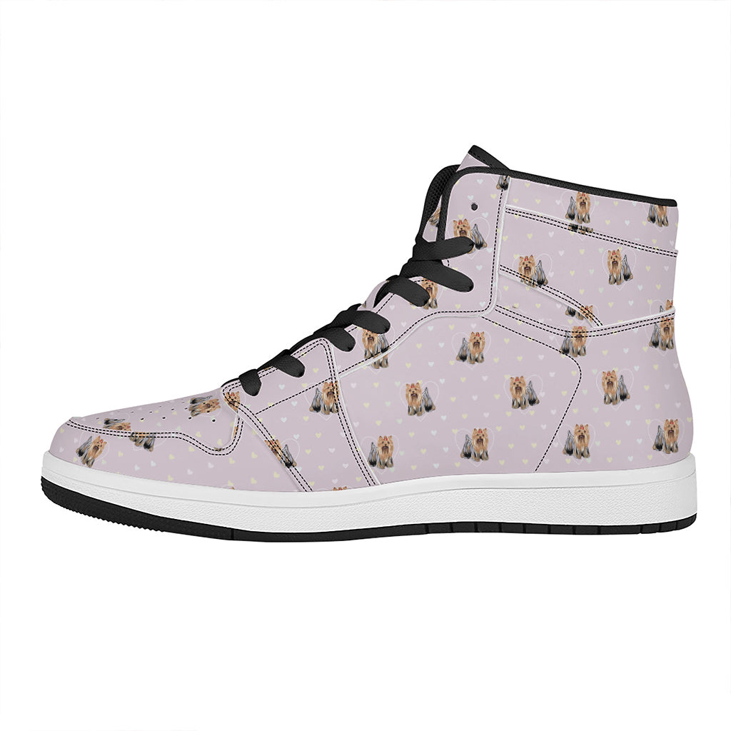 Cute Yorkshire Terrier Pattern Print High Top Leather Sneakers